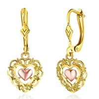 Wellingsale Ladies 14k Tri Color Gold Polished Heart Drop обеци