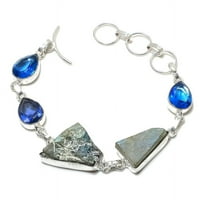 Labradorite, Blue Topaz Gemstone Ръчно изработена сребърна гривна за стерлинги 7-8