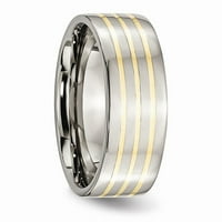 Mia Diamonds Titanium 14K Yellow Inlay Flat Polished Wedding Angagement Band Размер на пръстена - 7.5