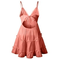 Жени без ръкави, модна модна мини мини лято V-образни рокли розово s