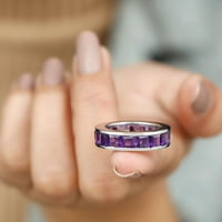 Принцеса Нарежете Аметист Пълен вечен пръстен за жени в канална настройка - CT, Sterling Silver, US 11.00