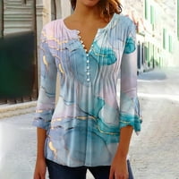 Ризи за копче за жени флорална печатна туника летни върхове облечени ежедневни звънец на звънец v Врат пролетни блузи