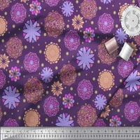 Soimoi Purple Rayon Fabric Мултиколична мандала отпечатана тъкан двор широк
