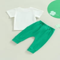 Малко дете бебе момче Сейнт Патрик Ден на дрехи Комплект тениска с къс ръкав Топ панталони за теглене летни тоалети
