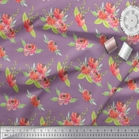 Soimoi Purple Georgette Viscose Leaves Leaves & Peony Floral Print Fabric по двор