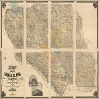 24 x36 Плакат за галерия, карта на графство Санта Клара, Калифорния 1890 г.