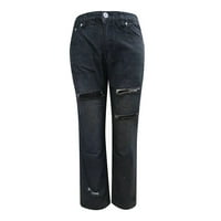 Pedort Jean Pants for Women Repared Fit Straight Wide Feg Pull on Jeans Trendy Black, S