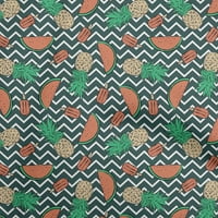 Oneoone Rayon Dark Teal Green Fabric Tropical плодове с Chevron Diy Clothing Quilting Fabric Print Fabric By Dard
