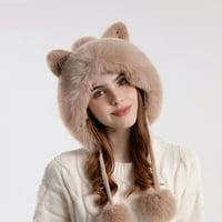 Зимни шапки за жени Faux-Fur Cute Hat Knit Fuzzy Cat Ear Pom