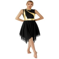 Alvivi Womens Lyrical Liturgical Praise Dance Dress Gold Цвят Блок Метален нередовен костюм за поклонение Черен XL