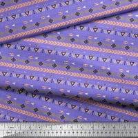 Soimoi Purple Poly Georgette Fabric Aztec Geometric Decor Fabric Отпечатан двор