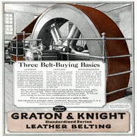 AD: Кожен Belting, 1918. Намерична реклама за Graton & Knight Standardized Series Leather Belting. Илюстрация, 1918. Печат на плакати от