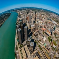 Въздушен изглед на Skyline на Детройт, окръг Уейн, Мичиган, САЩ за печат от плакат от панорамни изображения