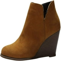 Danceemangoos tan booties жени ботуши модни къси обувки цветни клинове жени кръг пръст с цип плътни ботуши женски ботуши момиче ботуши