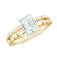 Emerald Cut Moissanite Solitaire Angagement Double Band Ring за жени, 14K жълто злато, САЩ 10.00