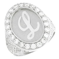 Jackani 14K бяло злато мъжки овални ореоли бели CZ първоначална буква l пръстен