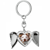 White Bulldog Pet Animal Picture Heart Angel Wing Key Chain