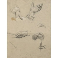 Edwin White Black Ornate Framed Double Matted Museum Art Print, озаглавен: Изследване на ръцете, скица за подписване на компактния в кабината на Mayflower