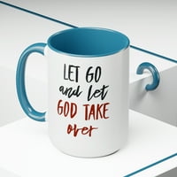 Пуснете и оставете Бог да поеме халба, положителна мантра, халба за утвърждения, 15oz чаша за кафе, налична в цветове