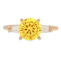 2. CT Brilliant Round Cut Synthetic Yellow Moissanite 14K Жълто злато тритонен пръстен SZ 10.75