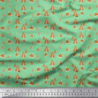 Soimoi Green Georgette Viscose Fabric Santa Cap & Tree Christmas Printed Craft Fabric край двора