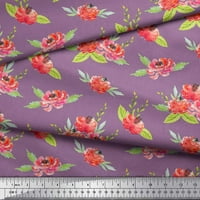 Soimoi Purple Polyester Crepe Leves Leaves & Peony Floral Print Fabric от двор