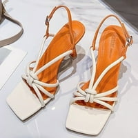 Летни сандали за жени пролет модел модна закопчалка тънка пета с висока пета квадратна отворена обувка на пръсти Оранжево 42