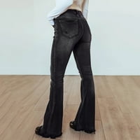 Жени с широки панталони с висока талия на талията на панталони за жени високи дамски ежедневни дънкови панталони дънки Женски дънки за звънец разпалени дънкови дънки