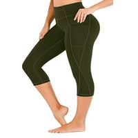 Glonme Ladies Capri панталони Изрязани гамаши с висока талия панталони тренировка разтягане на джинги тънък форма на твърди цветни дъна зелени l