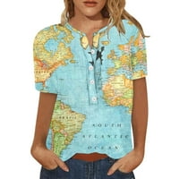 Penkiiy Fashion Women с къс ръкав бутон за печат джоб джобни върхове блуза летни ризи и блузи xxl синьо на клирънс