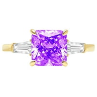 CT Brilliant Asscher Cut Natural Amethyst 14K Yellow Gold Три камък пръстен SZ 9.75