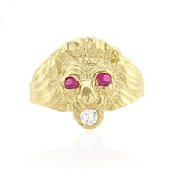 10k жълто злато, симулиран рубинен диамантен лъвски пръстен за глава