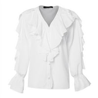 Жени офис V-образно деколте пеперуда ръкав вълнообразна риза на ръба блуза блуза