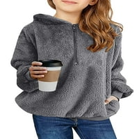 Sherrylily Kids Girl Fuzzy Hoodies Zipper Loose Hood Sweatshirt Pullover с джобове 4-13t