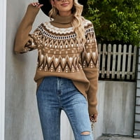Awdenio пуловери за жени се занимава с жени модни ежедневни ретро цветен контраст печат плетене с дълъг ръкав пуловер