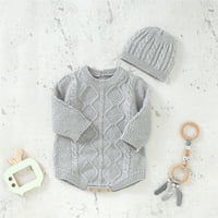 Момичета за малко дете пуловери бебе плета ромпер памук с дълъг ръкав момче пуловер дрехи бебешки боди със сладък комплект шапка