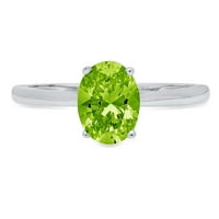 CT Brilliant Oval Cut Natural Peridot 14K White Gold Politaire Ring SZ 9