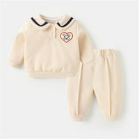 Момчета за малко дете момичета деца деца бебе дълъг ръкав сладък анимационен филм бродиран суичър пуловер върхове солидни панталони панталони облекло дрехи