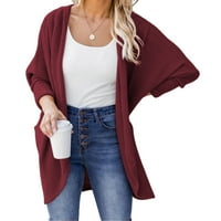 Manxivoo дамски палта дамски фронт отворен дълъг плетен мек пуловер твърд цвят дълъг ръкав свободно ежедневно яке жилетка за жени вино