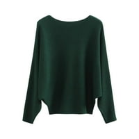 Dtydtpe от върховете на раменете за жени, женско мода с едно дело ръкав с дълъг ръкав плетен пуловер Пуловер есен зимен пуловер жени върхове зелено