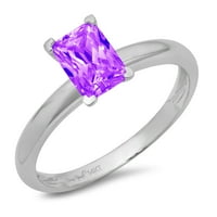 CT Brilliant Emerald Cut Natural Amethyst 14K White Gold Politaire Ring SZ 8.25
