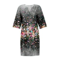 Apepal Summer Dress Женски летен небрежен винтидж флорален лист печат V-образно деколте на половин ръкав рокля