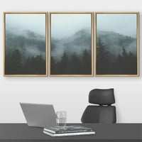 СТЕНА - рамкирано платно стено изкуство - планинска гора в мъгла - модерно домашно изкуство, опънато и готово за окачване - 16 x24 естествено