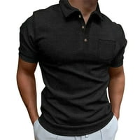 Поло ризи за мъже вафли kni slim fit небрежен тий риза за голф черен xl