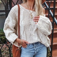 Anuirheih плетени пуловери за жени свободни модни модни дълги ръкави пуловер блуза плетен пуловер зимен кокетни топли джъмперни върхове