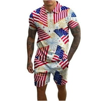 Ден на независимостта Мъже поло ризи и къси панталони Комплекти ежедневни квартали Zip Кратко ръкав Летни плажни костюми Американски флаг печат пот тоалети
