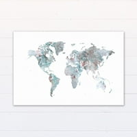 Картата на сивата и тилската световна карта 'акварелна живопис печат, художник: Неизвестен, допълнителни материали: MDF