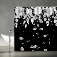 Черен флорален душ завеса за цветя ретро цъфтеж роза божур бели сиви листа растителна тъкан домашен декор за баня комплект с куки