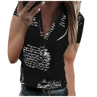 Дамски тениски модни елегантни V-образни букви за печат с къс ръкав тънки тениски за жени