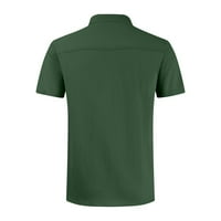 Мъжки ежедневни пола ризи Моден бутон с къс ръкав Хенли тениски солиден цвят основна тениска свободна обикновена форма удобни върхове с джоб зелено m